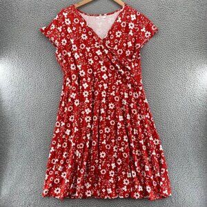 Haute Edition Dress Womens 2X Plus Orange Floral Surplice Skater Cap Sleeve Knee